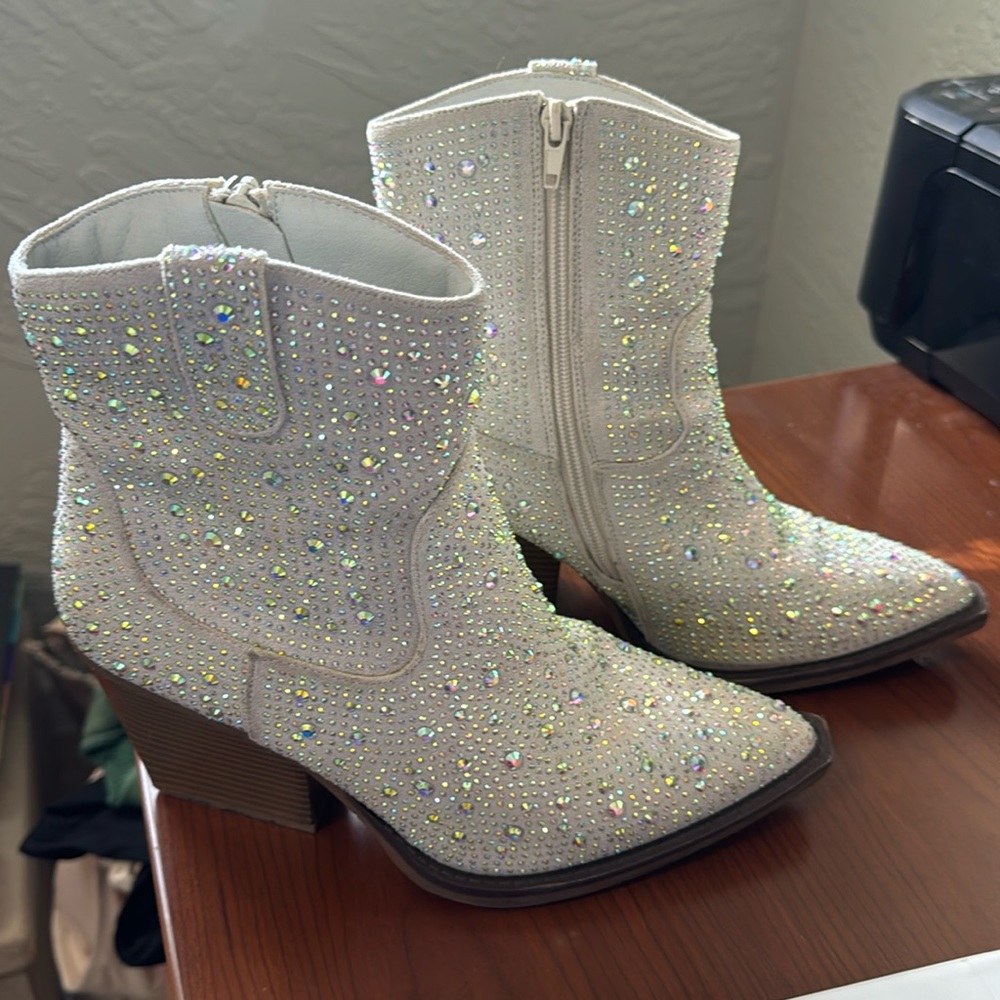 OOHRHN Women's Color Rhinestone Boots Glitter